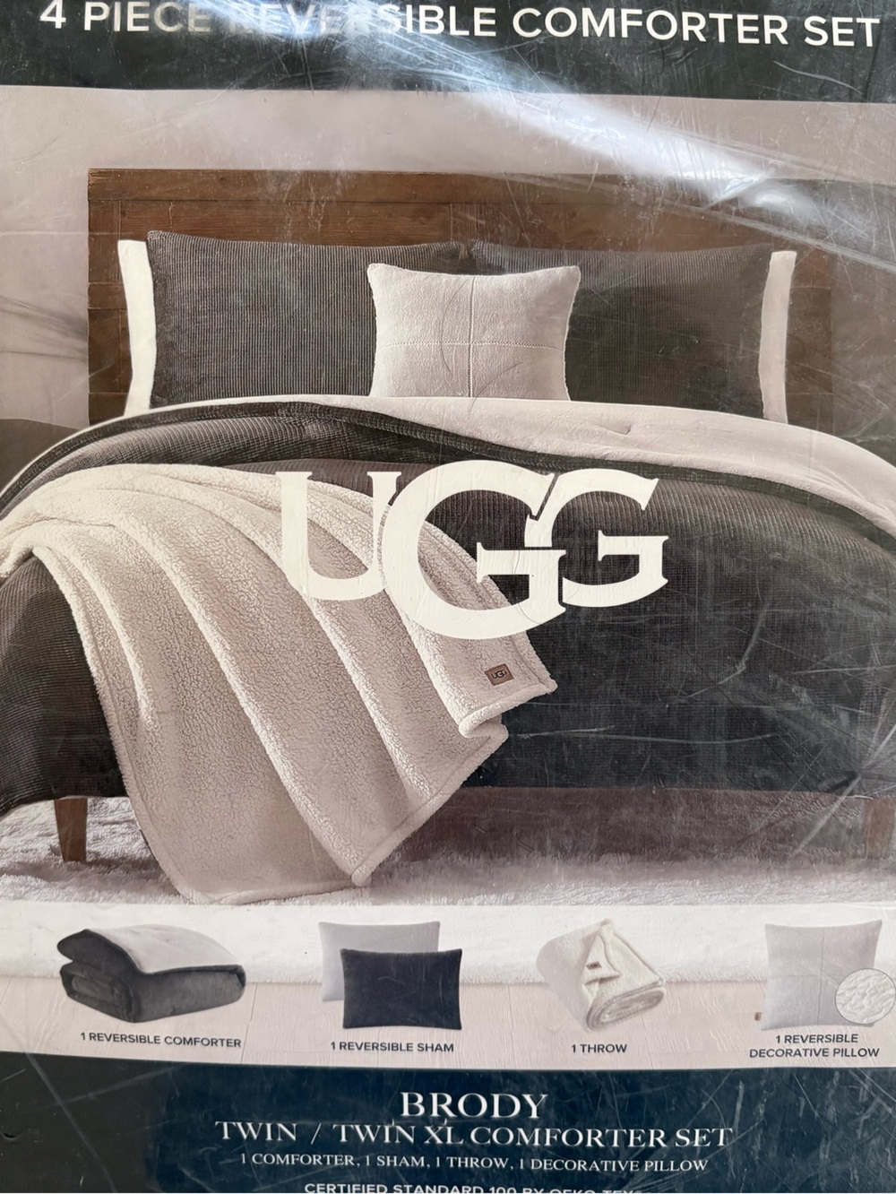 UGG Brody Reversible Comforter Set in Charcoal and Cream